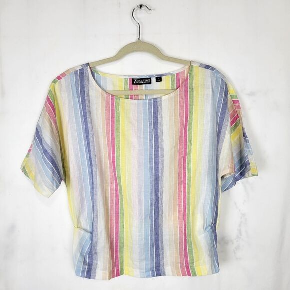 7th Avenue Rainbow Striped Linen Blend Boxy Top - Picture 1 of 9